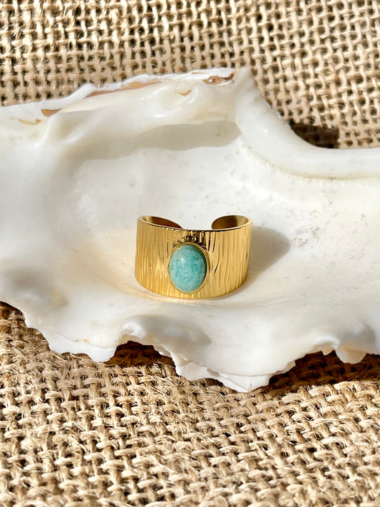 OLIVIA Bague Amazonite Dorée